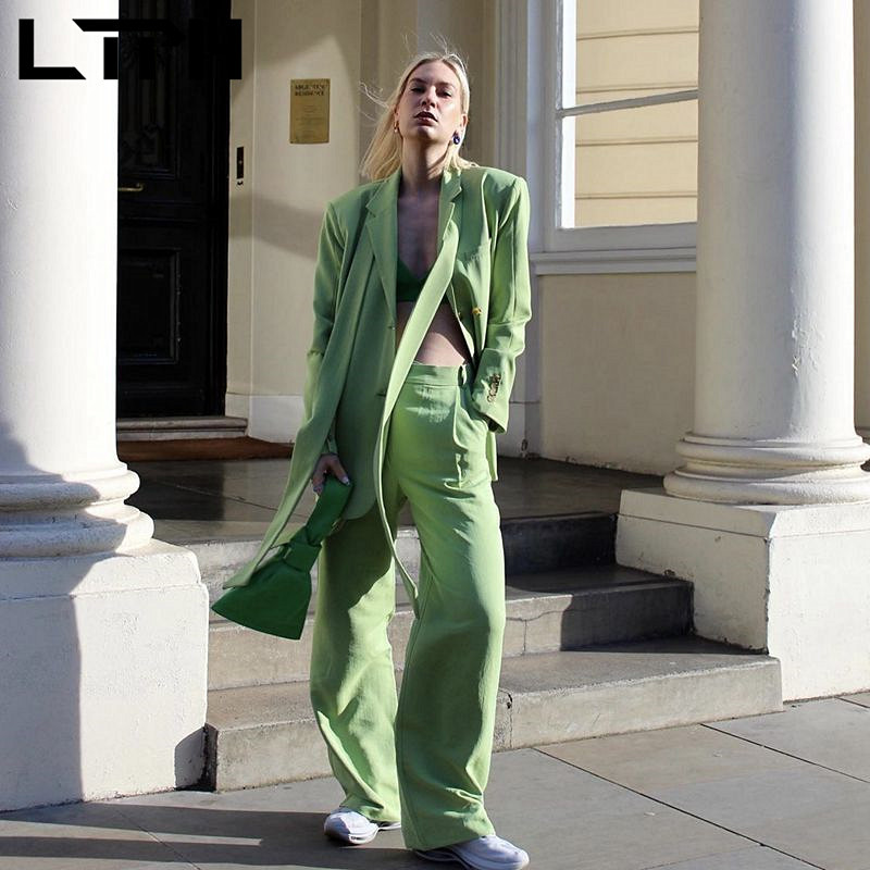 LTPH seturi de blaze verzi pentru femei, îmbrăcăminte de birou, decorare cu centuri, jachetă lejeră, pantaloni, pantaloni, set de două piese, primăvara 2022, nou