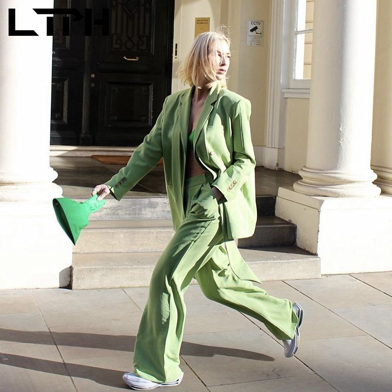 LTPH seturi de blaze verzi pentru femei, îmbrăcăminte de birou, decorare cu centuri, jachetă lejeră, pantaloni, pantaloni, set de două piese, primăvara 2022, nou