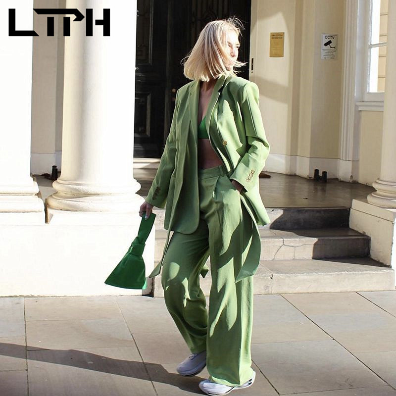 LTPH seturi de blaze verzi pentru femei, îmbrăcăminte de birou, decorare cu centuri, jachetă lejeră, pantaloni, pantaloni, set de două piese, primăvara 2022, nou