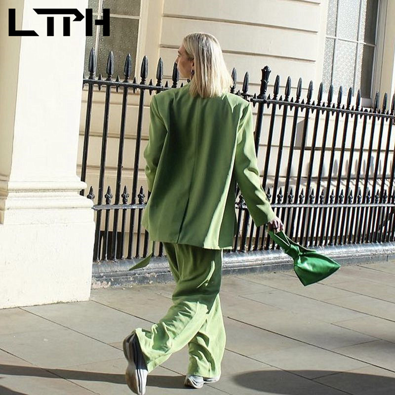 LTPH seturi de blaze verzi pentru femei, îmbrăcăminte de birou, decorare cu centuri, jachetă lejeră, pantaloni, pantaloni, set de două piese, primăvara 2022, nou