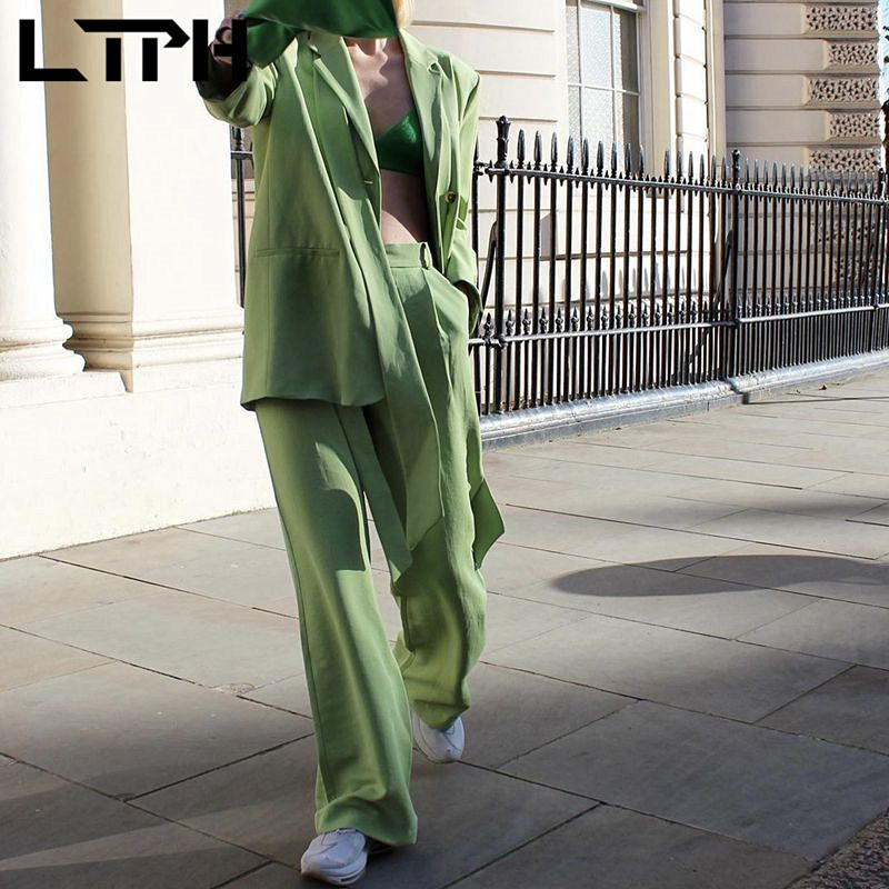 LTPH seturi de blaze verzi pentru femei, îmbrăcăminte de birou, decorare cu centuri, jachetă lejeră, pantaloni, pantaloni, set de două piese, primăvara 2022, nou
