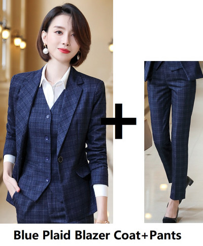 Επίσημα ομοιόμορφα σχέδια Παντελόνια για γυναίκες Επαγγελματικά ρούχα Γυναικεία γραφεία Φθινόπωρο Χειμώνας Επαγγελματικά OL Blazers Fashion καρό