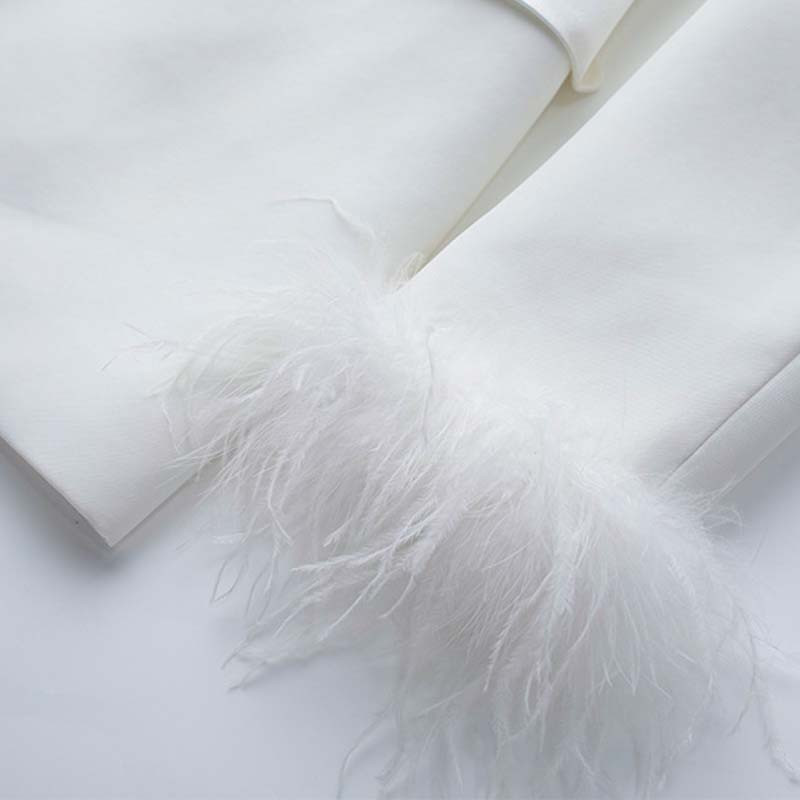 2022 Αρχές Φθινοπώρου και Χειμώνα Νέα Μόδα Splicing Κοστούμι Παλτό Φτερό Διακόσμηση Φόρεμα ίσιο παντελόνι Γυναικείο σετ δύο τεμαχίων