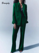 Γυναικεία φόρμα παντελονιού Πράσινη φόρμα παντελόνι φόρεμα φθινοπώρου Γυναικεία επίσημα ρούχα Γυναικεία σετ Γυναικεία παντελόνια με διπλό στήθος μονόχρωμο σακάκι