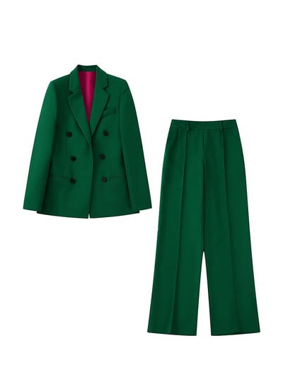 Γυναικεία φόρμα παντελονιού Πράσινη φόρμα παντελόνι φόρεμα φθινοπώρου Γυναικεία επίσημα ρούχα Γυναικεία σετ Γυναικεία παντελόνια με διπλό στήθος μονόχρωμο σακάκι