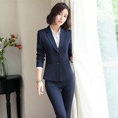 IZICFLY Νέο Φθινοπωρινό Ανοιξιάτικο Μπλε παντελόνι και σακάκι Γυναικείο κοστούμι Εργασίας Φόρεμα γραφείου Κομψό Business Δύο τεμάχια γυναικεία κοστούμια Blazer