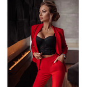 Costum cu pantaloni roz roșu pentru femei Business, auriu, cu dublu piept, pantaloni blazer, set de două piese, costume formale
