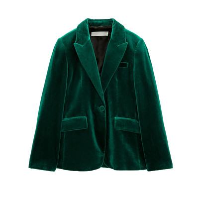 ZA pentru femei, toamnă iarnă, un buzunar cu un singur buton, sacou decorat din catifea, cu talie mijlocie, pantaloni drepti, costum de damă