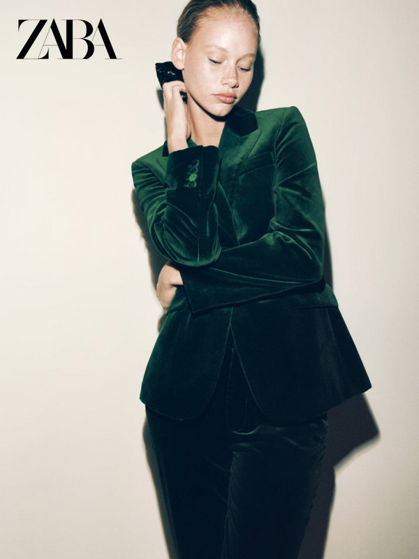 ZA pentru femei, toamnă iarnă, un buzunar cu un singur buton, sacou decorat din catifea, cu talie mijlocie, pantaloni drepti, costum de damă