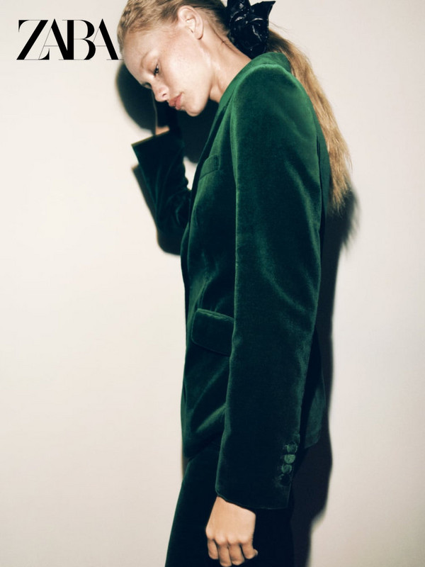 ZA pentru femei, toamnă iarnă, un buzunar cu un singur buton, sacou decorat din catifea, cu talie mijlocie, pantaloni drepti, costum de damă