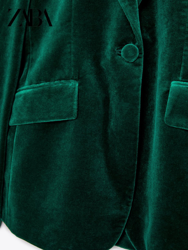 ZA pentru femei, toamnă iarnă, un buzunar cu un singur buton, sacou decorat din catifea, cu talie mijlocie, pantaloni drepti, costum de damă
