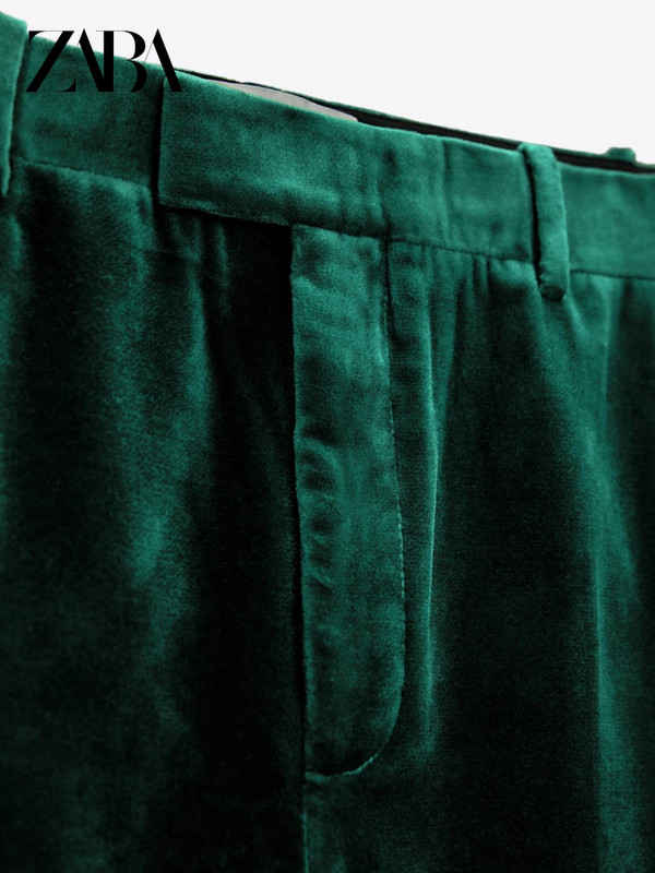 ZA pentru femei, toamnă iarnă, un buzunar cu un singur buton, sacou decorat din catifea, cu talie mijlocie, pantaloni drepti, costum de damă