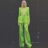 Costume pantaloni Blazer Femei Verde Design nou Pantaloni lați cu un singur buton Seturi din două piese Birou Afaceri Costume pentru femeie