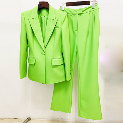 Costume pantaloni Blazer Femei Verde Design nou Pantaloni lați cu un singur buton Seturi din două piese Birou Afaceri Costume pentru femeie