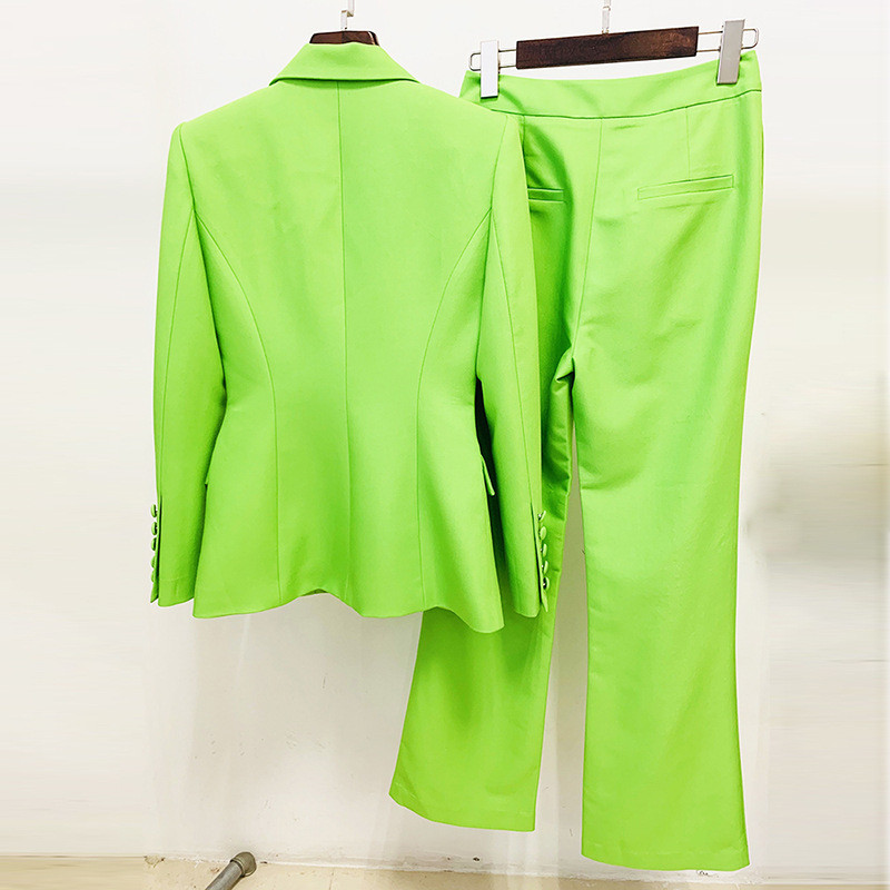 Costume pantaloni Blazer Femei Verde Design nou Pantaloni lați cu un singur buton Seturi din două piese Birou Afaceri Costume pentru femeie