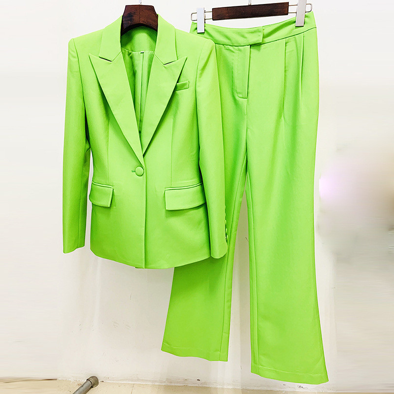 Costume pantaloni Blazer Femei Verde Design nou Pantaloni lați cu un singur buton Seturi din două piese Birou Afaceri Costume pentru femeie