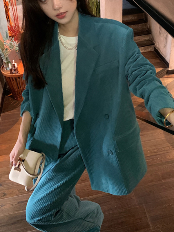 Costumul blazer elegant din velur pentru femei Jachete vintage ocazional Pantaloni largi Set 2 piese Moda feminină Tinute pantaloni coreeani