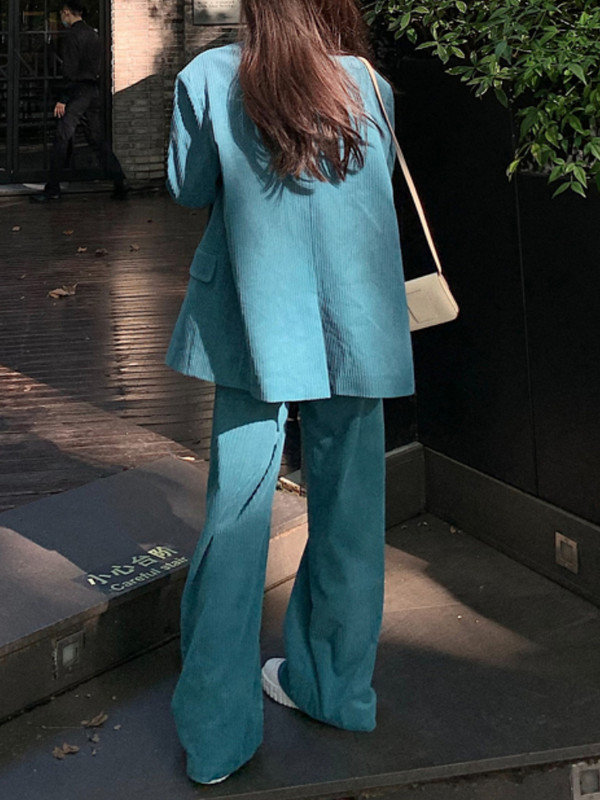 Costumul blazer elegant din velur pentru femei Jachete vintage ocazional Pantaloni largi Set 2 piese Moda feminină Tinute pantaloni coreeani