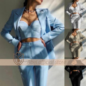 Νέο γυναικείο blazer σετ με 2 Γυναικεία Fashion Office μπουφάν με διπλό στήθος + λεπτό παντελόνι Επίσημο φόρεμα Κομψό γυναικείο πάρτι χορού St