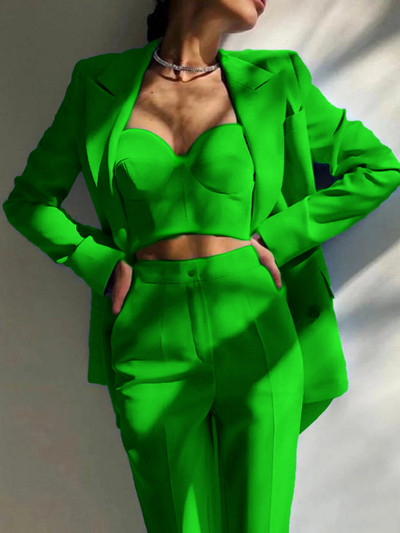 Νέο γυναικείο blazer σετ με 2 Γυναικεία Fashion Office μπουφάν με διπλό στήθος + λεπτό παντελόνι Επίσημο φόρεμα Κομψό γυναικείο πάρτι χορού St