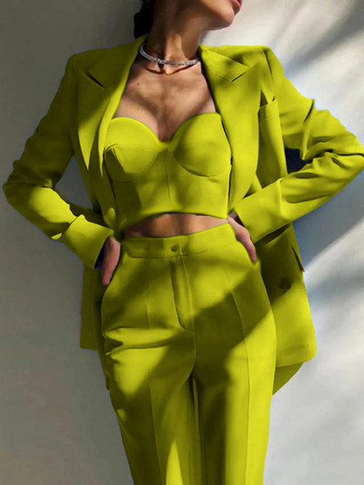 Νέο γυναικείο blazer σετ με 2 Γυναικεία Fashion Office μπουφάν με διπλό στήθος + λεπτό παντελόνι Επίσημο φόρεμα Κομψό γυναικείο πάρτι χορού St