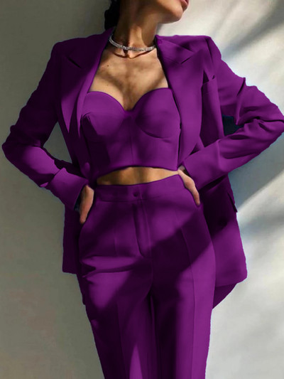 Νέο γυναικείο blazer σετ με 2 Γυναικεία Fashion Office μπουφάν με διπλό στήθος + λεπτό παντελόνι Επίσημο φόρεμα Κομψό γυναικείο πάρτι χορού St