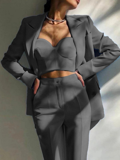 Νέο γυναικείο blazer σετ με 2 Γυναικεία Fashion Office μπουφάν με διπλό στήθος + λεπτό παντελόνι Επίσημο φόρεμα Κομψό γυναικείο πάρτι χορού St