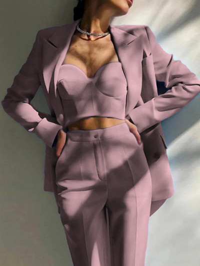 Νέο γυναικείο blazer σετ με 2 Γυναικεία Fashion Office μπουφάν με διπλό στήθος + λεπτό παντελόνι Επίσημο φόρεμα Κομψό γυναικείο πάρτι χορού St