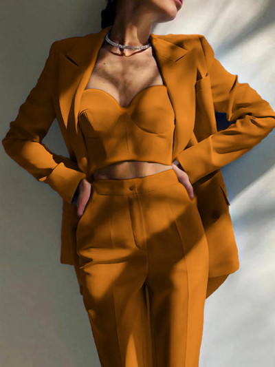 Νέο γυναικείο blazer σετ με 2 Γυναικεία Fashion Office μπουφάν με διπλό στήθος + λεπτό παντελόνι Επίσημο φόρεμα Κομψό γυναικείο πάρτι χορού St