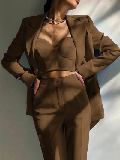 Νέο γυναικείο blazer σετ με 2 Γυναικεία Fashion Office μπουφάν με διπλό στήθος + λεπτό παντελόνι Επίσημο φόρεμα Κομψό γυναικείο πάρτι χορού St