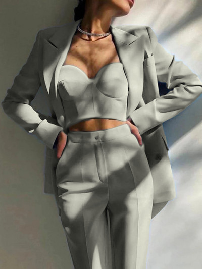 Νέο γυναικείο blazer σετ με 2 Γυναικεία Fashion Office μπουφάν με διπλό στήθος + λεπτό παντελόνι Επίσημο φόρεμα Κομψό γυναικείο πάρτι χορού St