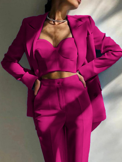 Νέο γυναικείο blazer σετ με 2 Γυναικεία Fashion Office μπουφάν με διπλό στήθος + λεπτό παντελόνι Επίσημο φόρεμα Κομψό γυναικείο πάρτι χορού St