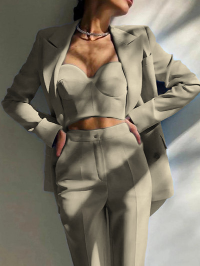 Νέο γυναικείο blazer σετ με 2 Γυναικεία Fashion Office μπουφάν με διπλό στήθος + λεπτό παντελόνι Επίσημο φόρεμα Κομψό γυναικείο πάρτι χορού St