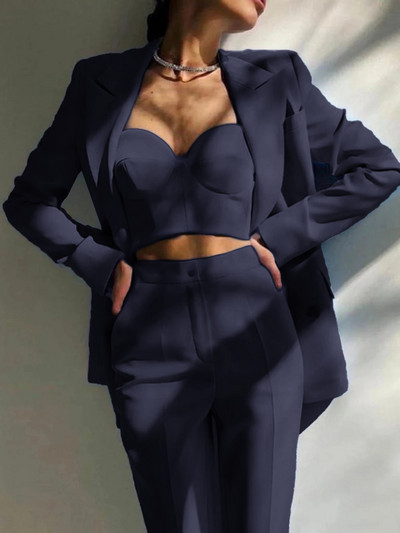 Νέο γυναικείο blazer σετ με 2 Γυναικεία Fashion Office μπουφάν με διπλό στήθος + λεπτό παντελόνι Επίσημο φόρεμα Κομψό γυναικείο πάρτι χορού St