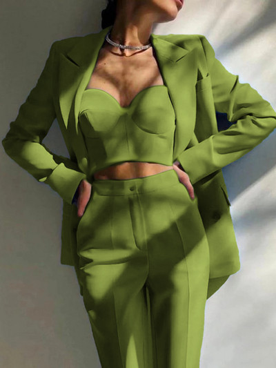 Νέο γυναικείο blazer σετ με 2 Γυναικεία Fashion Office μπουφάν με διπλό στήθος + λεπτό παντελόνι Επίσημο φόρεμα Κομψό γυναικείο πάρτι χορού St