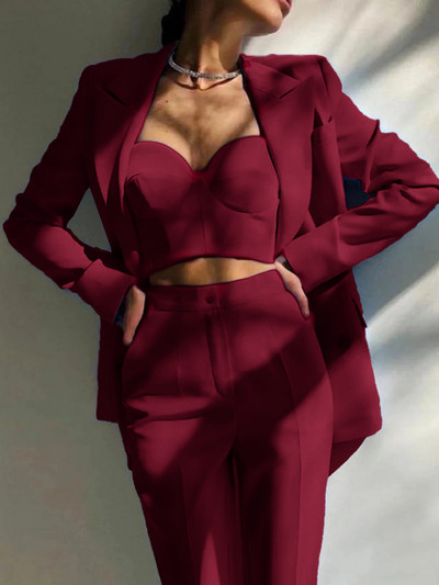 Νέο γυναικείο blazer σετ με 2 Γυναικεία Fashion Office μπουφάν με διπλό στήθος + λεπτό παντελόνι Επίσημο φόρεμα Κομψό γυναικείο πάρτι χορού St