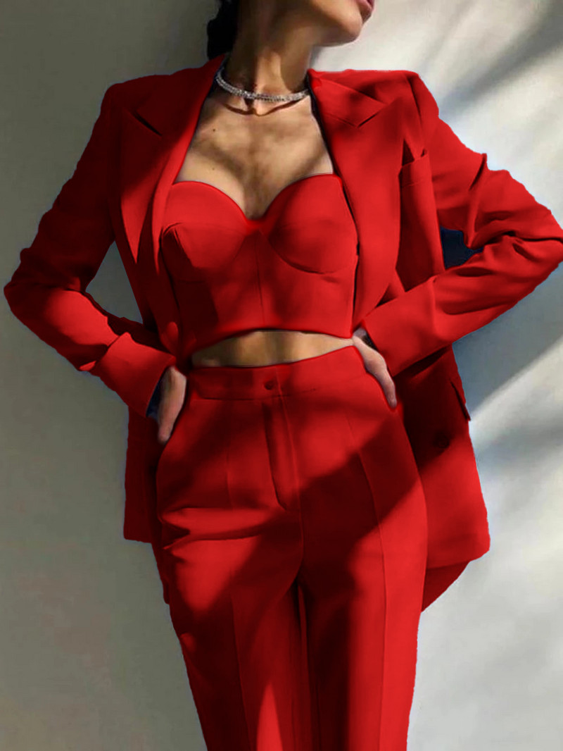 Νέο γυναικείο blazer σετ με 2 Γυναικεία Fashion Office μπουφάν με διπλό στήθος + λεπτό παντελόνι Επίσημο φόρεμα Κομψό γυναικείο πάρτι χορού St