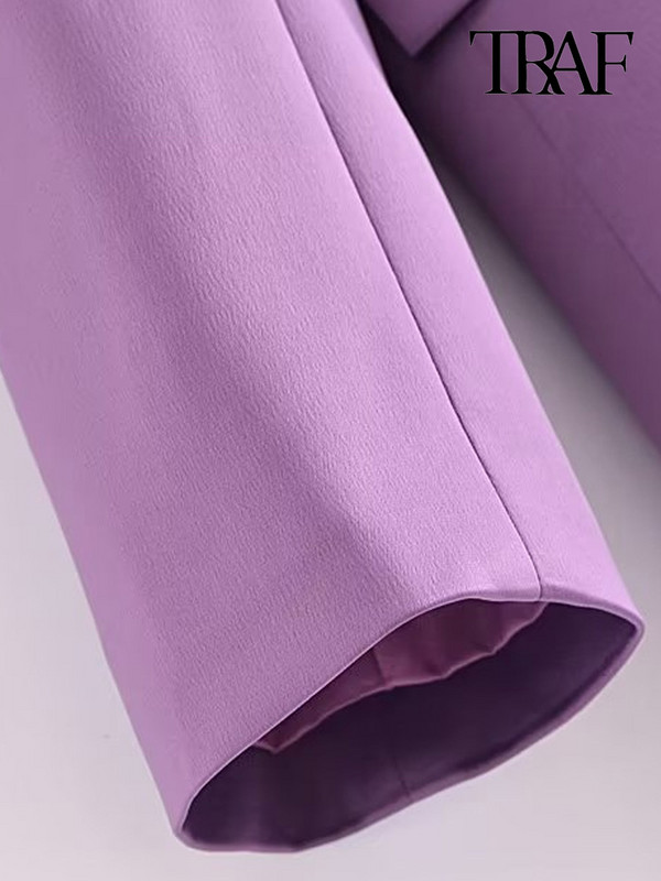 TRAF Blazer la modă pentru femei, cu nasturi în față și cu talie elastică înaltă, pantaloni evazați, seturi de două piese pentru femeie