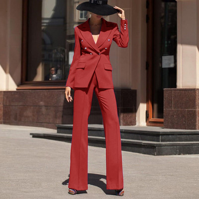 Set de damă din două piese, elegant, dublu piept, jachetă+pantaloni, temperament, modă, costume cu blazer de lux