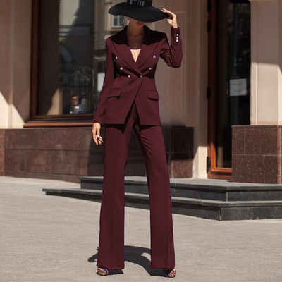 Set de damă din două piese, elegant, dublu piept, jachetă+pantaloni, temperament, modă, costume cu blazer de lux