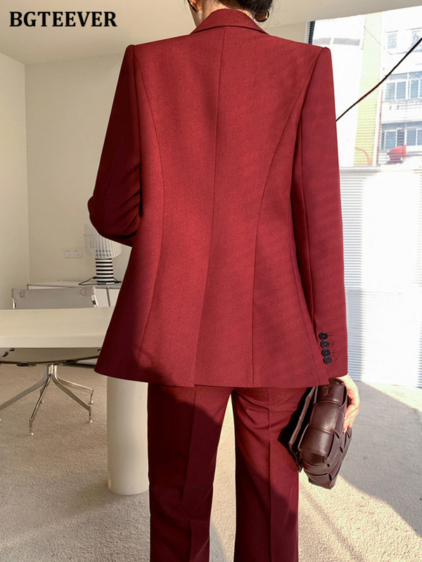 BGTEEVER Elegantsed 3-osalised pükskostüümid Naiste kaherealine bleiser ja V-kaelusega vestid ja laia säärega pikad püksid, naiste kontorirõivad