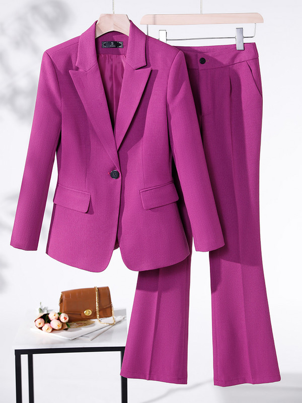 Žensko odijelo s hlačama Formalno uredsko dame Ženska poslovna radna odjeća Komplet od 2 komada Ljubičasta Plava Crvena Crna jakna dugih rukava i hlače