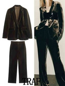 TRAF 2023 Femeie 2 Piese Seturi Fashion catifea Blazer cu un singur buton Blazer Topuri + Pantaloni cu talie înaltă Drapei Seturi Cauzale de Toamnă