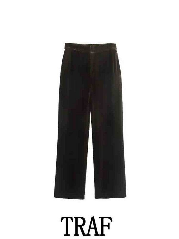 TRAF 2023 Femeie 2 Piese Seturi Fashion catifea Blazer cu un singur buton Blazer Topuri + Pantaloni cu talie înaltă Drapei Seturi Cauzale de Toamnă