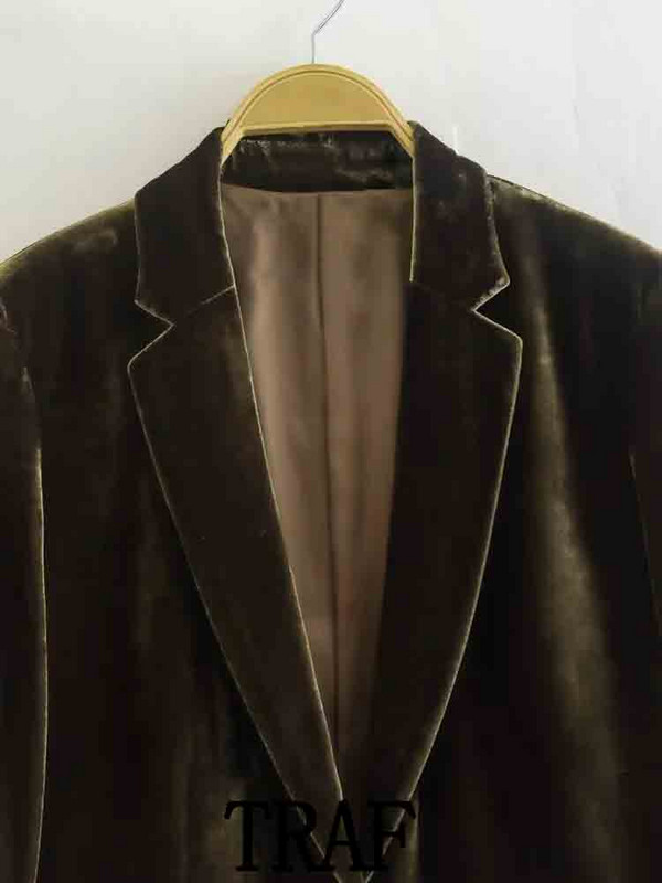 TRAF 2023 Femeie 2 Piese Seturi Fashion catifea Blazer cu un singur buton Blazer Topuri + Pantaloni cu talie înaltă Drapei Seturi Cauzale de Toamnă