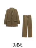 TRAF Femei Fashion Button față Blazer Blazer Strat și Talie Înaltă Cu Curea Pantaloni Femei Seturi Două Piese Mujer