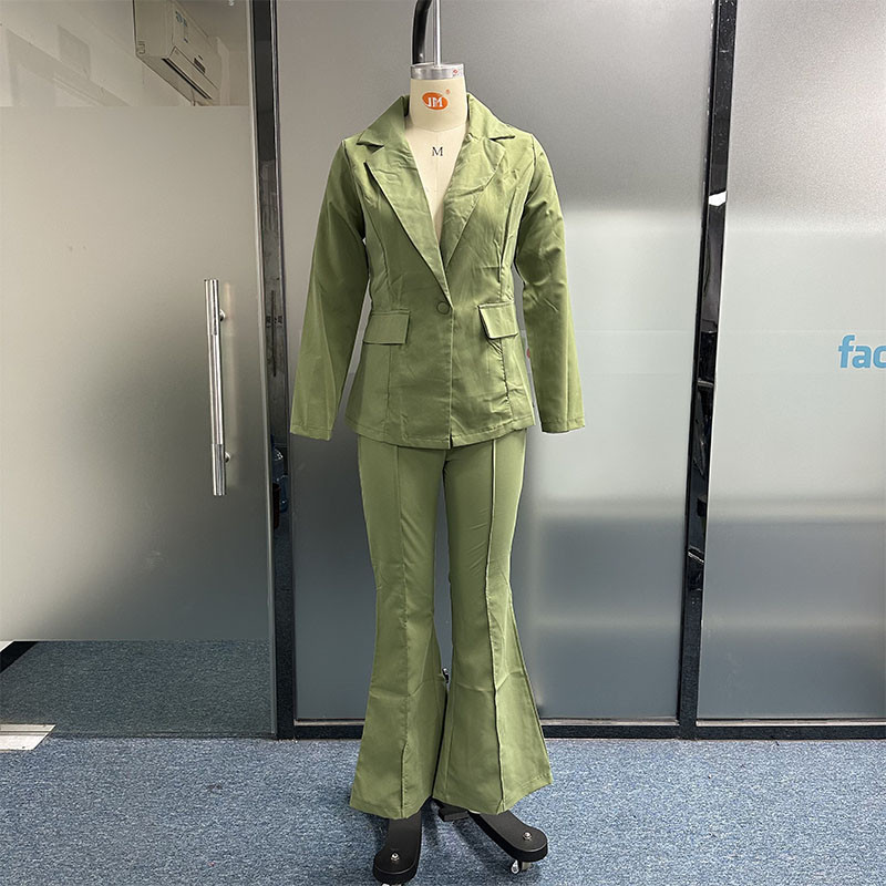 Waytobele Set de două piese pentru femei, decupat sexy, talie deschisă, rever cu un singur buton, blazer solid, top, pantaloni largi, costum, îmbrăcăminte înaltă