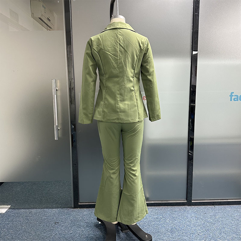 Waytobele Set de două piese pentru femei, decupat sexy, talie deschisă, rever cu un singur buton, blazer solid, top, pantaloni largi, costum, îmbrăcăminte înaltă