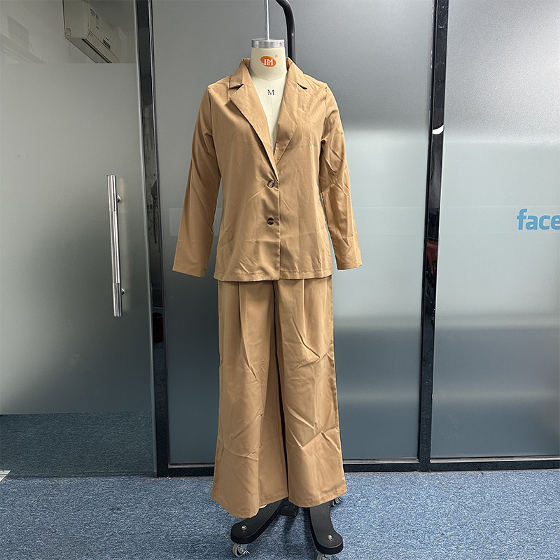 Waytobele Blazer Set Două Piese Femei Moda Toamnă Solid Manecă Lungă Solid Rever Top Largi Cu buzunare Pantaloni High Streetwear