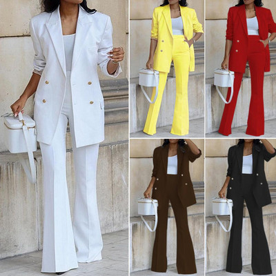 Simple Women Suit Outfit Buttons Elegant Double Breasted Patchwork  Autumn Winter Women Blazer Pants for Wedding